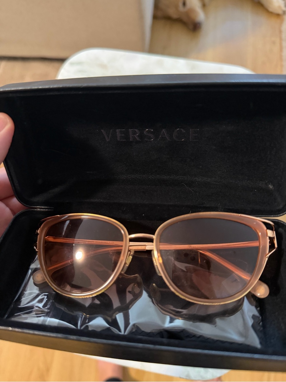 Versace Rose Gold Frame Sunglasses with Pink-Tinted Lenses